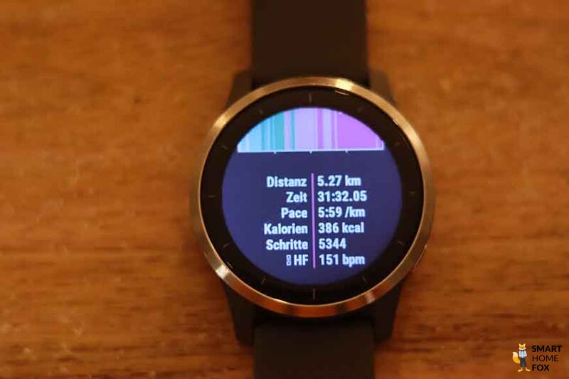 Данные о тренировке на экране спортивных часов.