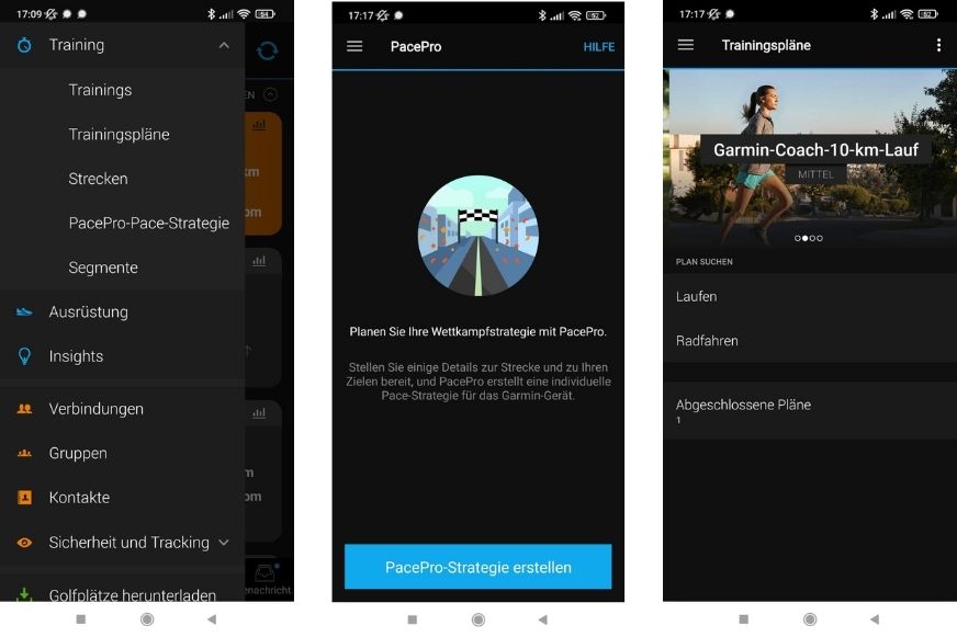 Открытая вкладка "Тренировка" в приложении Connect.