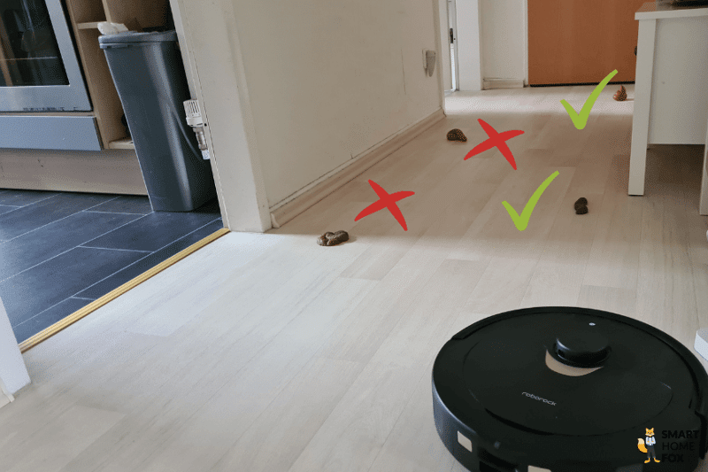 Результат теста Roborock Q Revo на обнаружение препятствий в виде собачьих какашек.